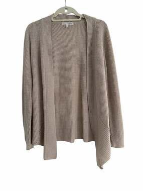 Taupe Ribbed Knit Open Front Cardigan Sweater - S